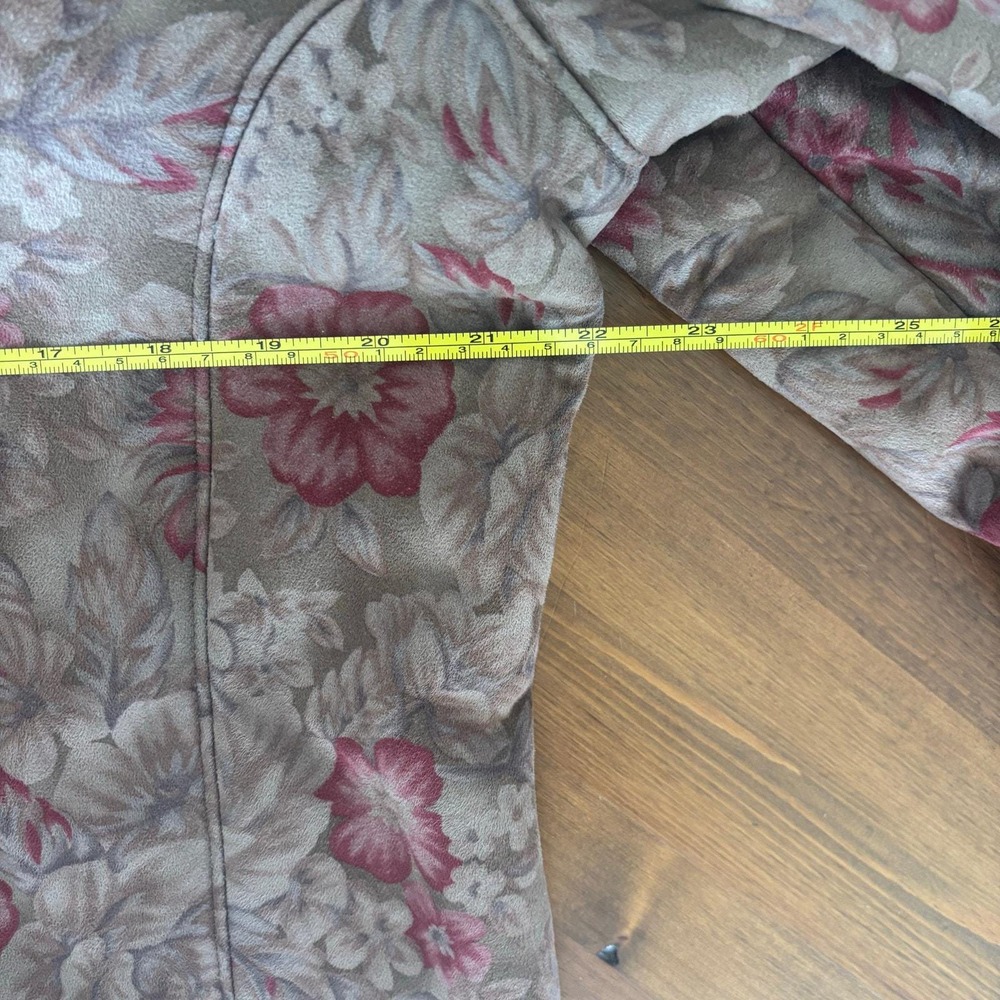 Coldwater Creek Floral Faux Suede Jacket Faux Fur Trim Penny Lane Boho Brown L - Picture 5 of 11